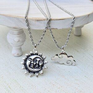 PTLHZ ✦ Sun & Cloud Charms Necklace Set ✦ Silver Rope Chain Celestial Jewelry